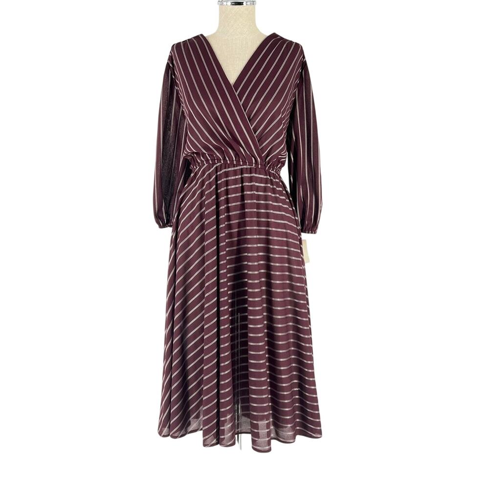 70s deadstock vintage surplice midi dress dark purple silver metallic 1970s